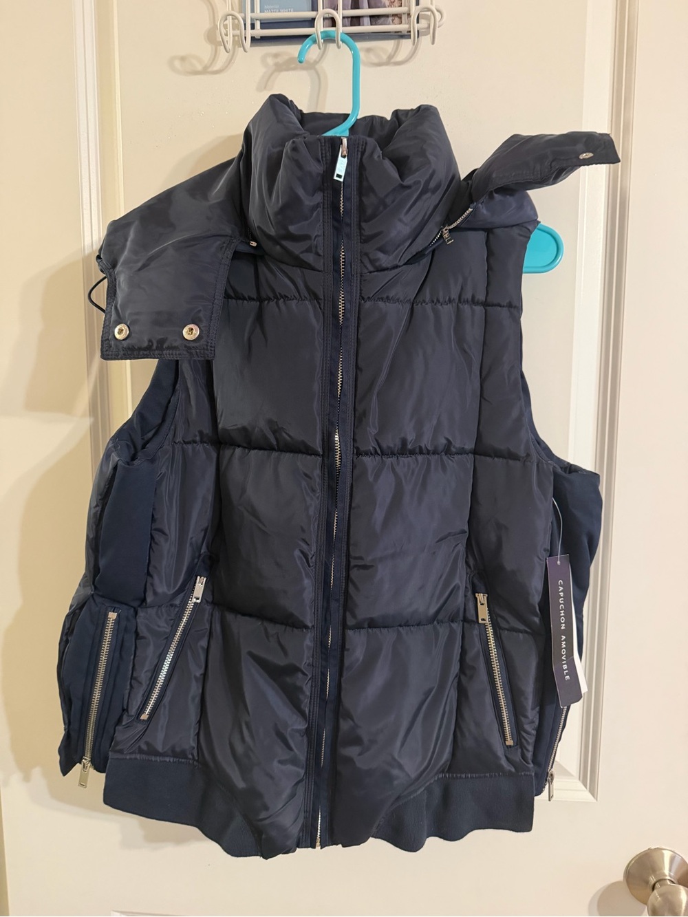 Tribal Quilted Navy Puffer Vest with Hood
